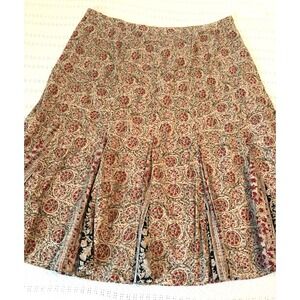 Charter Club 24w Skirt Maxi Full Tan Cotton Floral Print side zip Peasant Boho‎
